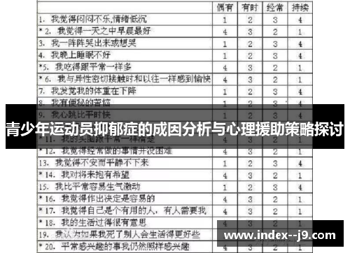青少年运动员抑郁症的成因分析与心理援助策略探讨 青少年运动员抑郁症的成因分析与心理援助策略探讨