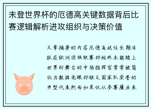 未登世界杯的厄德高关键数据背后比赛逻辑解析进攻组织与决策价值